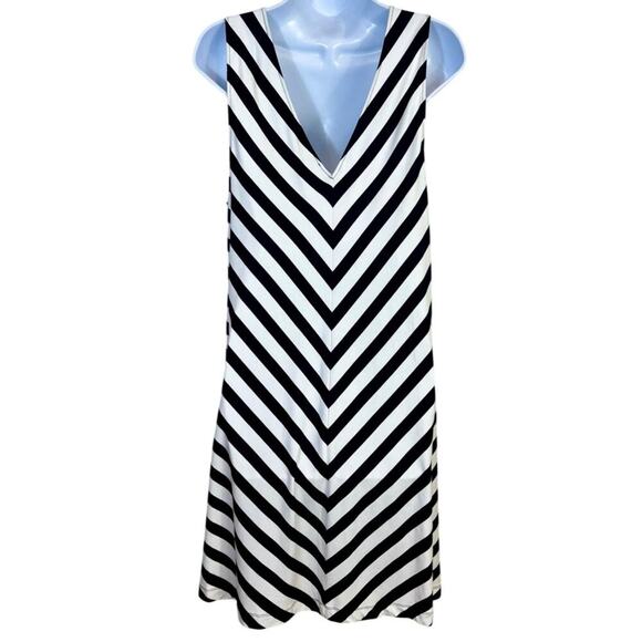 Loft Black & White Striped Sleeveless A-Line Dress With V-Neck, NWT - Picture 4 of 8